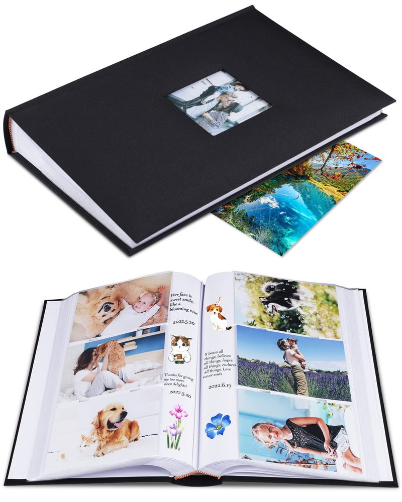 1DOT2 Photo Album 4x6 Hold 402 Photos with Memo Slip-in Pockets Photo Book  Linen Cover Picture Photo Albums with Writing Space for Wedding Family Baby Vacation Mother's Day Black - Image 1