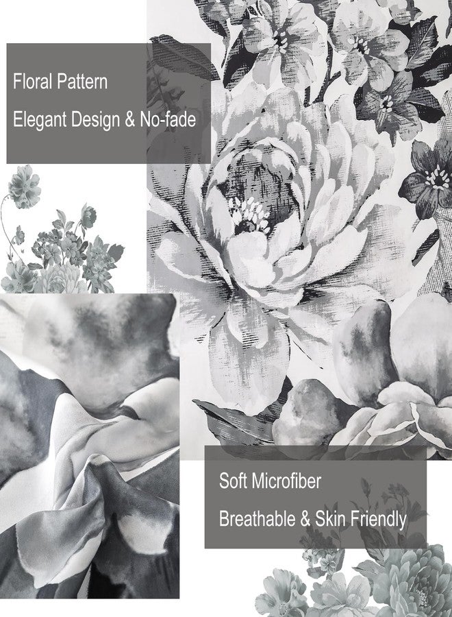 Dintszyayue Grey Comforter Set Queen 7 Piece Bed in a Bag,Gray Floral Printed on White Lightweight Comforter Set with Sheets,Complete Soft Microfiber Elegant Flower Bedding Set for All Season - Image 4