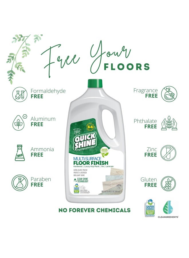 QUICKSHINE لمعان سريع لتشطيب الأرضيات متعددة الأسطح 64 أونصة منظف وملمع للاستخدام على الخشب الصلب واللامينيت والبلاط الفاخر من الفينيل والبلاط LVT والحجر خيار أكثر أمانًا بتقنية اللمعان النظيف حماية اللمعان والتجديد - Image 2