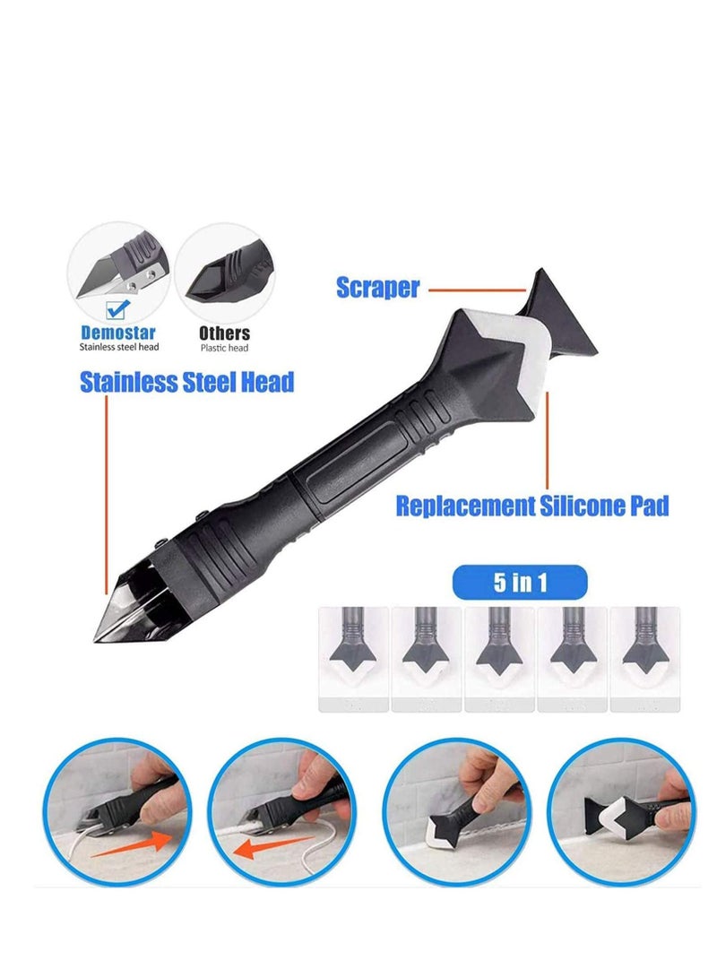 SYOSI Caulking Tools, 3 in 1 Silicone Caulking Finishing Tool Kit stainless steelhead, Reuse and Replace 5 Silicone Pads, Sealant Caulk for Kitchen Bathroom Window, Sink Joint - Image 3