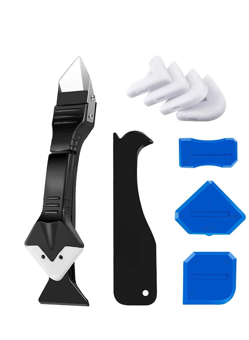 SYOSI Caulking Tools, 3 in 1 Silicone Caulking Finishing Tool Kit stainless steelhead, Reuse and Replace 5 Silicone Pads, Sealant Caulk for Kitchen Bathroom Window, Sink Joint - Image 2