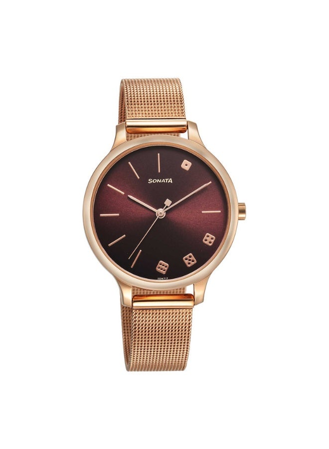 Sonata Play 87050WM03 Women's Watch – Maroon Dial, Rose Gold Stainless Steel Strap, Quartz Analog, 30 m Water Resistance, - Image 1