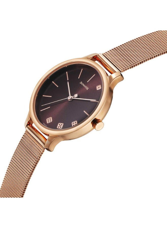 Sonata Play 87050WM03 Women's Watch – Maroon Dial, Rose Gold Stainless Steel Strap, Quartz Analog, 30 m Water Resistance, - Image 2