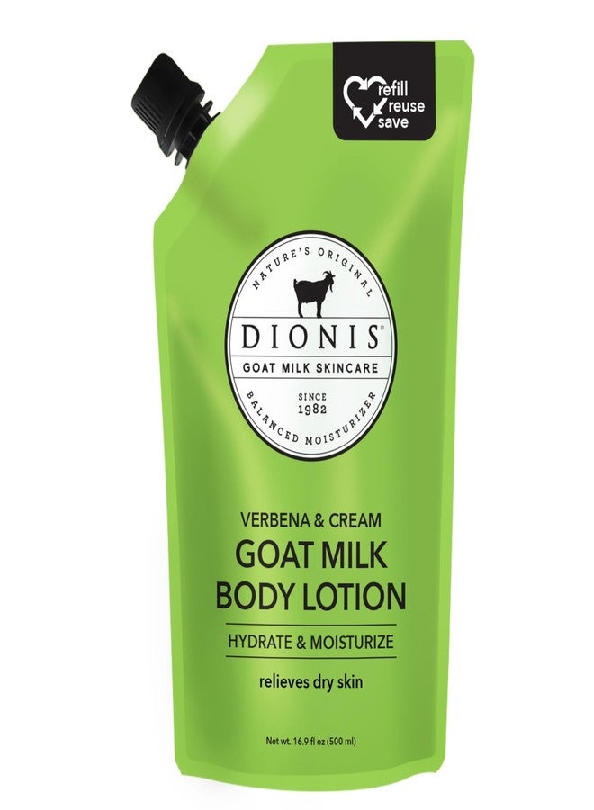 Dionis Goat Milk Skincare Body Lotion 16.9oz Refill Pouch, Cruelty Free Clean Ingredients & Dermatologist Tested Lotion for Dry Skin, Hydrating & Deeply Moisturizing Rich in Vitamins, Verbena & Cream - Image 1