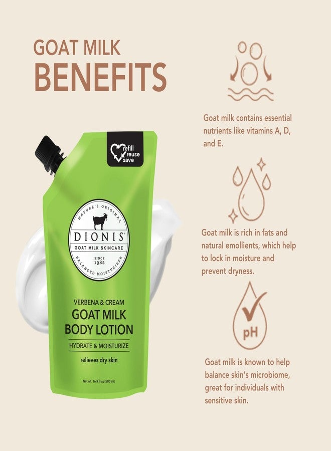 Dionis Goat Milk Skincare Body Lotion 16.9oz Refill Pouch, Cruelty Free Clean Ingredients & Dermatologist Tested Lotion for Dry Skin, Hydrating & Deeply Moisturizing Rich in Vitamins, Verbena & Cream - Image 2