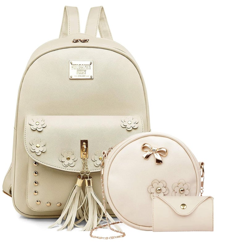 Floky Fashion Girls 3-PCS Fashion Cute Mini Leather Backpack sling & pouch set for Women - Image 1