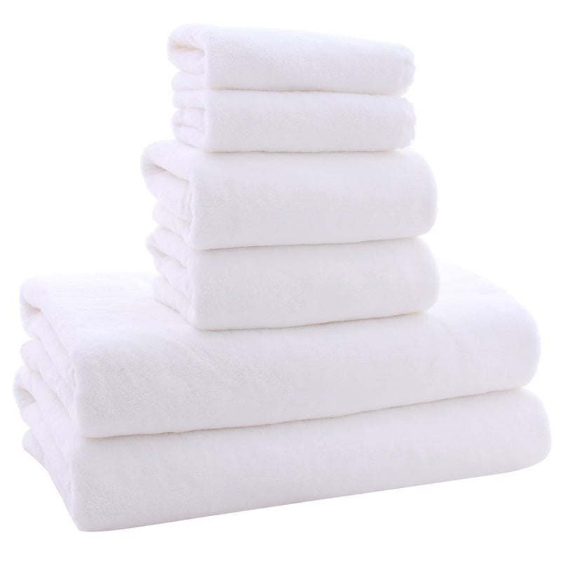 MOONQUEEN Ultra Soft Towel Set  Quick Drying  2 Bath Towels 2 Hand Towels 2 Washcloths  Microfiber Coral Velvet Highly Absorbent Towel for Bath Fitness Sports Yoga Travel White 6 Pieces