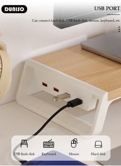 DUNISO Desktop Monitor Stand Riser, Ergonomic Height Wood Desktop Riser Organizer, Laptop Stand Riser with USB Data Port, Desktop Computer Desk Organizer, PC/Laptop/TV/Printer Monitor Stand for Home Office Use  - Image 2