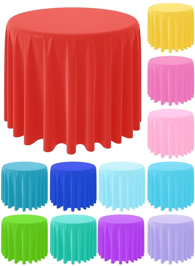 MASHAN 12 Pack Assorted Color Round Plastic Tablecloths Disposable Rainbow Tablecloth Colorful Round Table Covers for Rainbow Party Birthday Wedding Picnic Fiesta Home Party Decorations,12 Color,84Inch - Image 1