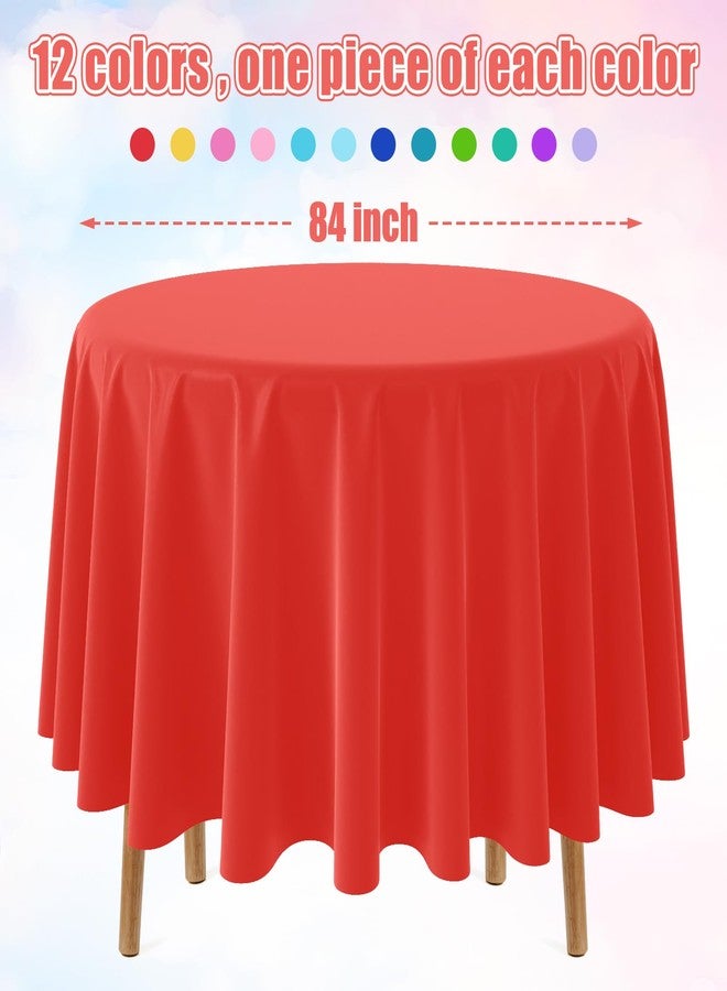 MASHAN 12 Pack Assorted Color Round Plastic Tablecloths Disposable Rainbow Tablecloth Colorful Round Table Covers for Rainbow Party Birthday Wedding Picnic Fiesta Home Party Decorations,12 Color,84Inch - Image 2
