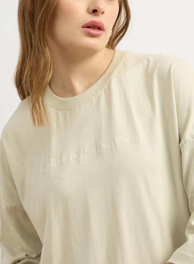 Styli Floral Embroidered Dropped Shoulder Oversized T-Shirt