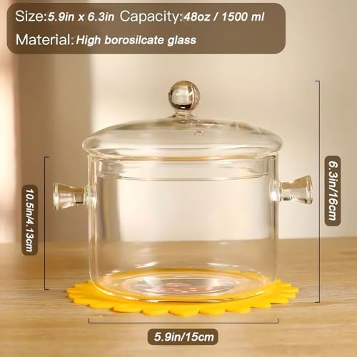 Cangfort Glass Cooking Pot - 1.5L/50oz Heat-Resistant Borosilicate Glass Handmade Cookware Set stovetop Pot - Safe for Pasta Noodle, Soup, Milk, Tea (1.5L/50OZ) - Image 2