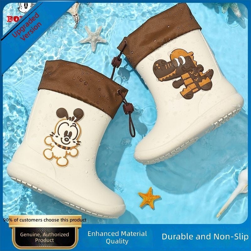 BOBDOG Kids Rain Boots Anti-Slip Boys Girls Rain Shoes Waterproof PVC Low-Top School Rain Boots for Children