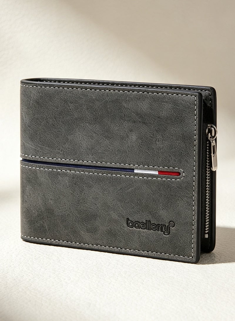 baellerry Leather Wallet for Men - RFID Protection 12 Cards Zipper Pocket ID Window Gift for Him - Black - Image 1