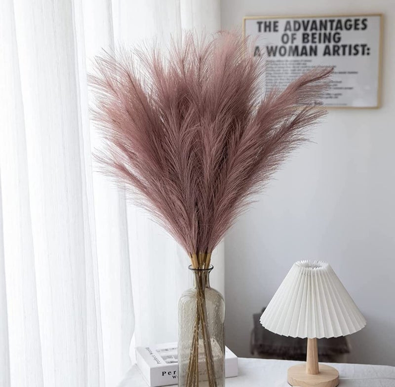 VRB Dec VRB Dec 3 Pcs Artificial Pampas Grass Sticks Faux Flowers for Vases Decoration Items for Living Room Vase Office Bedroom Balcony Table Diwali Decoration tems Corner Pack of 3 Rosy Pink 