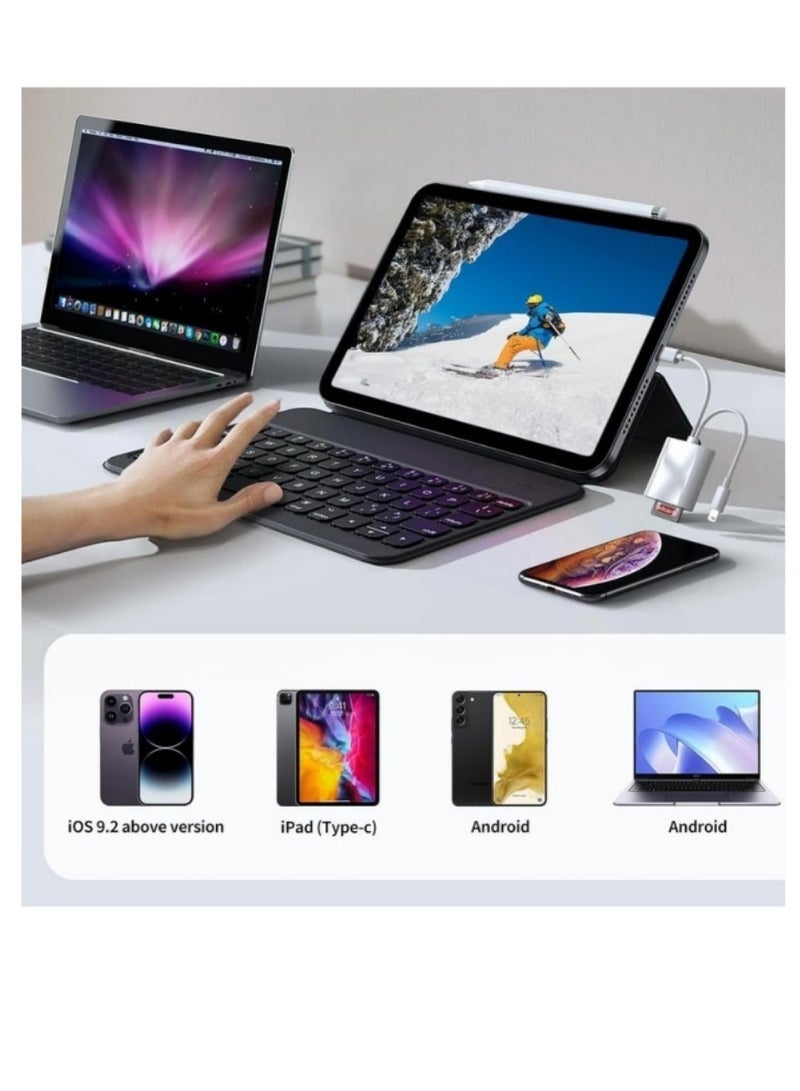 قارئ بطاقة SD لجهاز آيفون وآيباد والكاميرا، قارئ بطاقة ذاكرة مع فتحتين يدعمان بطاقة SD وTF، عارض لبطاقة الذاكرة من كاميرا الصيد، محول بطاقة SD محمول، قارئ بطاقة ميكرو SD، التوصيل والتشغيل. - Image 3