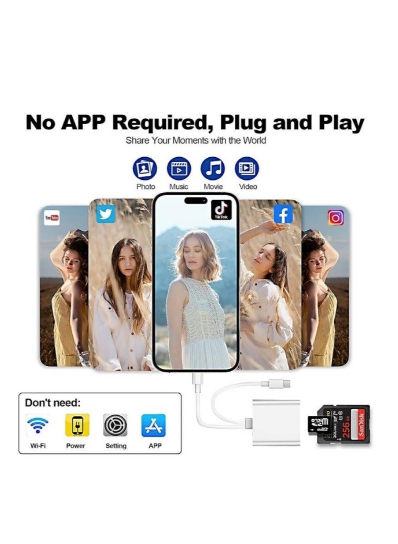 قارئ بطاقة SD لجهاز آيفون وآيباد والكاميرا، قارئ بطاقة ذاكرة مع فتحتين يدعمان بطاقة SD وTF، عارض لبطاقة الذاكرة من كاميرا الصيد، محول بطاقة SD محمول، قارئ بطاقة ميكرو SD، التوصيل والتشغيل. - Image 5