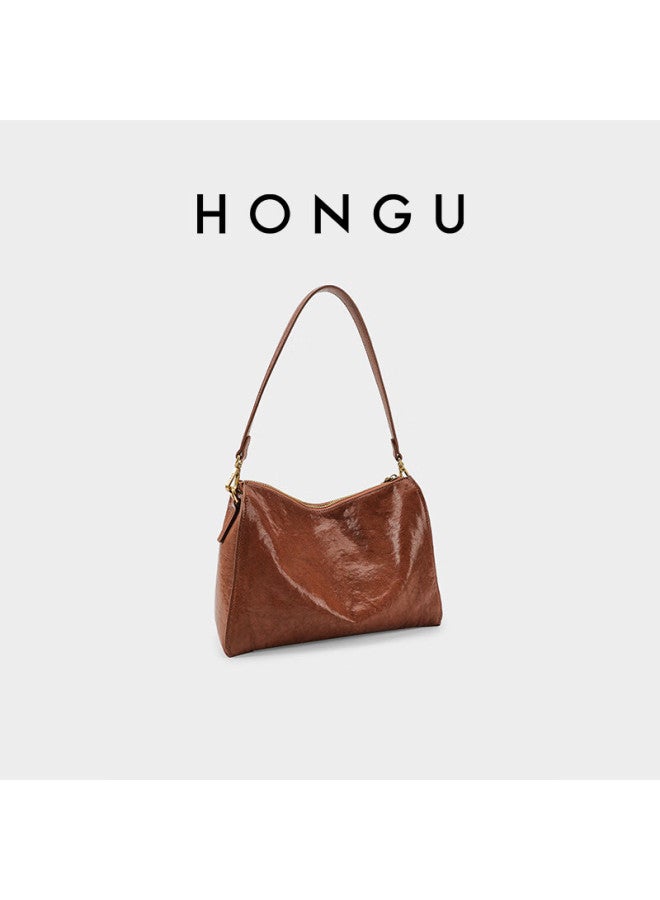Hongu Women's Handbag, Vegetable Tanned Cowhide Leather Shoulder Underarm Bag, Large Capacity Crossbody Bag For Ladies, New Year Birthday Gift - Image 2