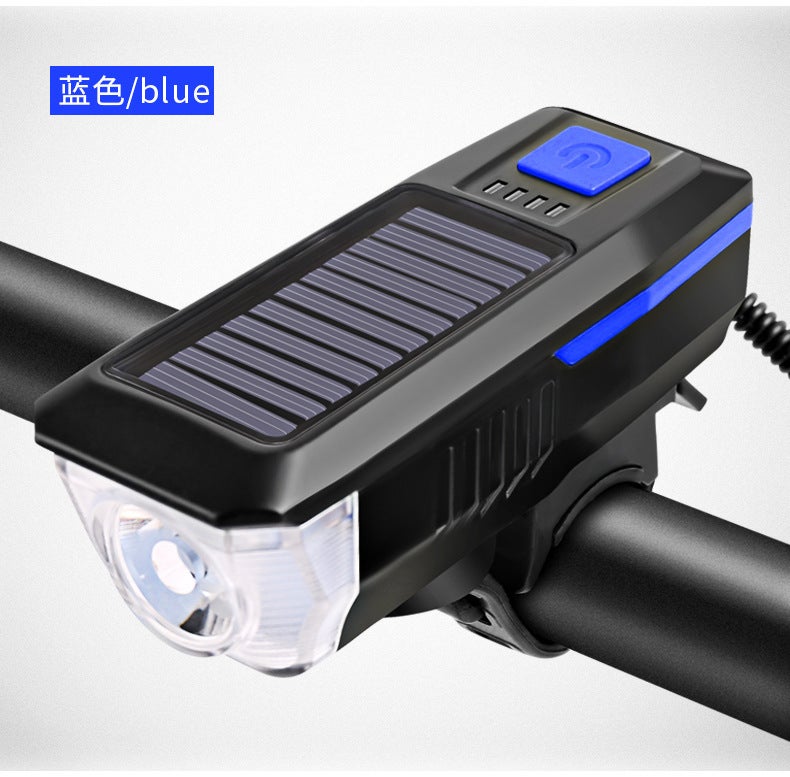 Solar Powered Bicycle Front Light Usb Rechargeable Single Bike High Brightness Flashlight Cycling Equipment Blue-solar charging 2000 mA LY-17