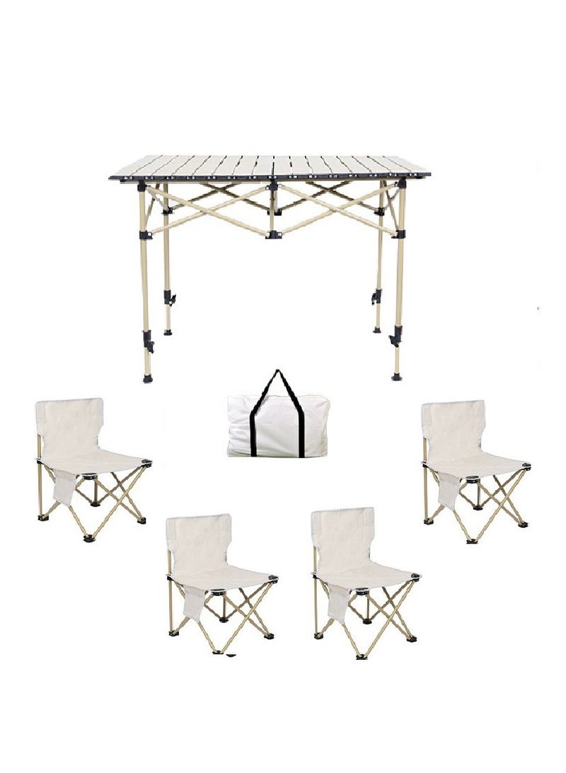 Organized Home Adjustable Portable Camping Picnic Aluminum Family Table with 4 Chairs Set and Large Storage for Outdoor Travel Garden BBQ Beach Party with Carrying Storage Bag - Image 1