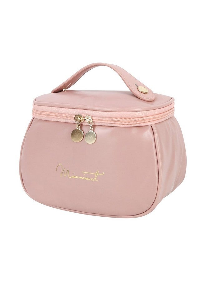 ADEMNEX Portable Cosmetic Bag, PU Leather Makeup Storage Bag, Multifunctional Vanity Bag with Handle, 30 cm (Pink) - Image 1