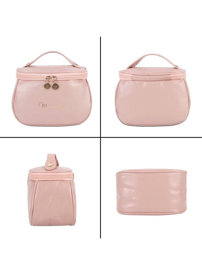 ADEMNEX Portable Cosmetic Bag, PU Leather Makeup Storage Bag, Multifunctional Vanity Bag with Handle, 30 cm (Pink) - Image 4