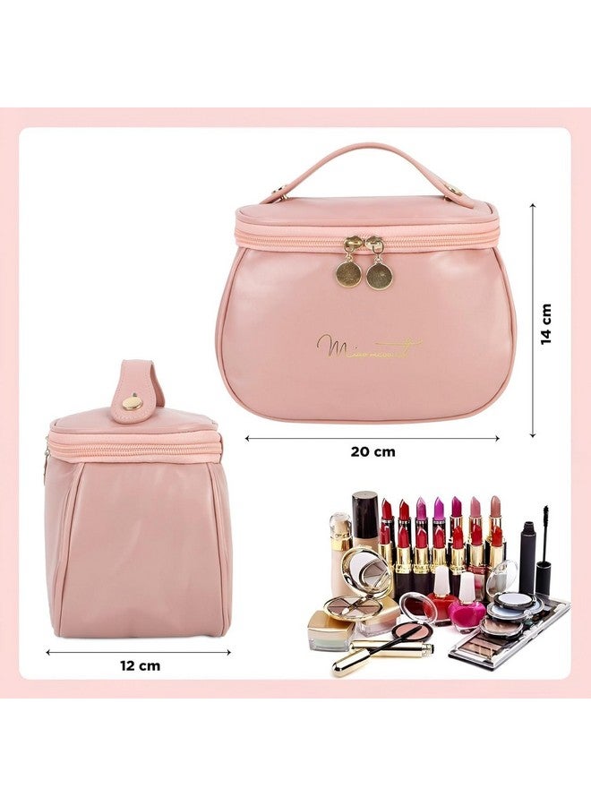 ADEMNEX Portable Cosmetic Bag, PU Leather Makeup Storage Bag, Multifunctional Vanity Bag with Handle, 30 cm (Pink) - Image 5