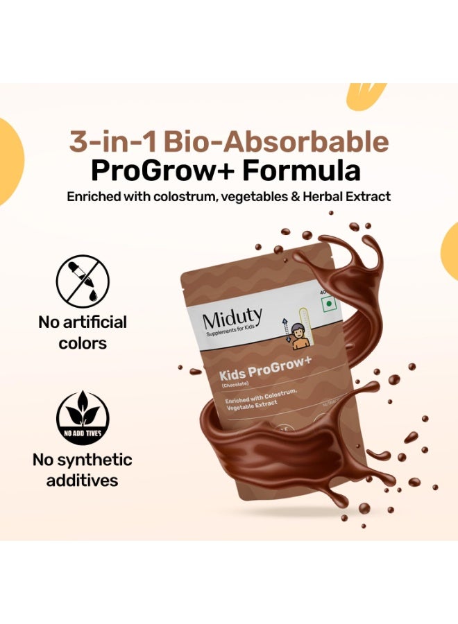 Miduty ProGrow+ Kids Chocolate Shake with Whey, MCT & Colostrum - Supports Growth, Energy, Brain & Immunity - With Active Vitamins, Minerals & Herbal Extracts - Chocolate, 400g - Image 3