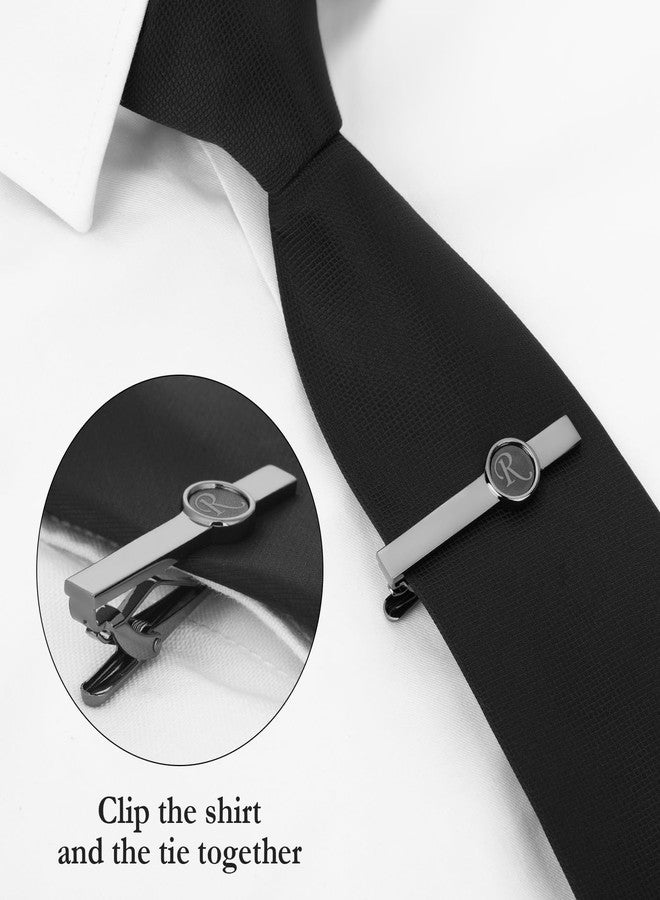 AMITER Mens Tie Clip with 26 Letters, Skinny Necktie Bar for Men Business Wedding Anniversary - Black & Silver - Image 4