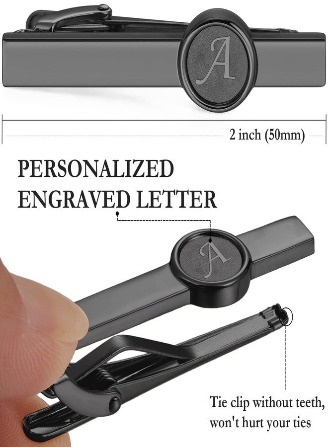 AMITER Mens Tie Clip with 26 Letters, Skinny Necktie Bar for Men Business Wedding Anniversary - Black & Silver - Image 3