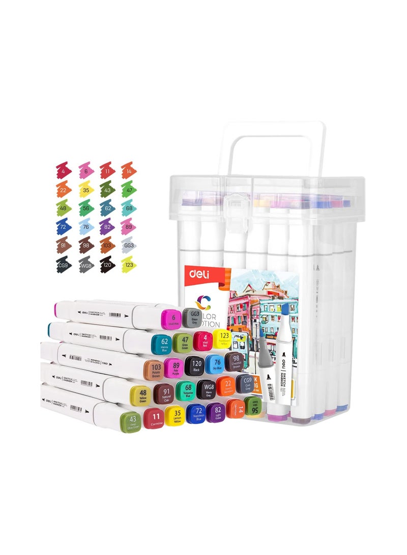 Deli Markers رسم مزدوجة الجوانب 24 قطعة متعددة الألوان - Image 1