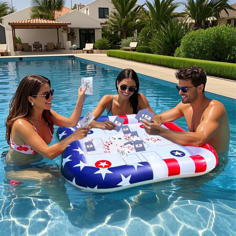 AMENON Floating Table with Waterproof Playing Cards Adult Pool Game Set Include 36 x 36Large Inflatable Floating Poker Table and Cards Perfect for Party Snacks Drinks Summer Fun - Image 3