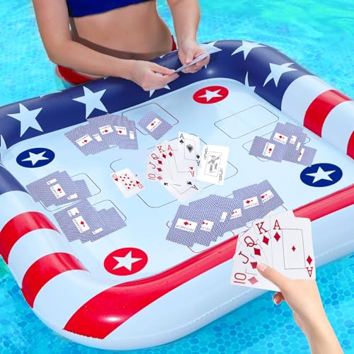 AMENON Floating Table with Waterproof Playing Cards Adult Pool Game Set Include 36 x 36Large Inflatable Floating Poker Table and Cards Perfect for Party Snacks Drinks Summer Fun - Image 5