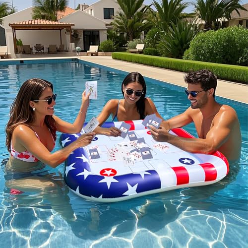 AMENON Floating Table with Waterproof Playing Cards Adult Pool Game Set Include 36 x 36Large Inflatable Floating Poker Table and Cards Perfect for Party Snacks Drinks Summer Fun - Image 1