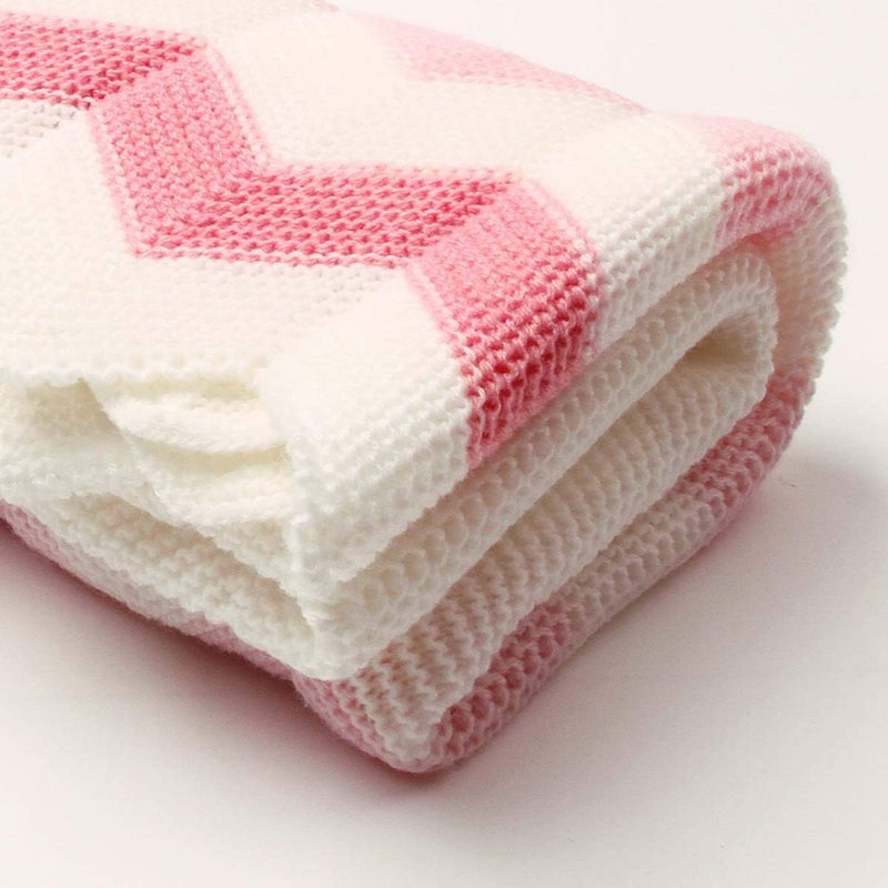 Cozyholy Baby Blankets for Girls Nursery Swaddling Receiving Blankets Cute Chevron Knit Blanket Pink Newborn Baby Girl Crib Blanket, 40x30 inch - Image 4