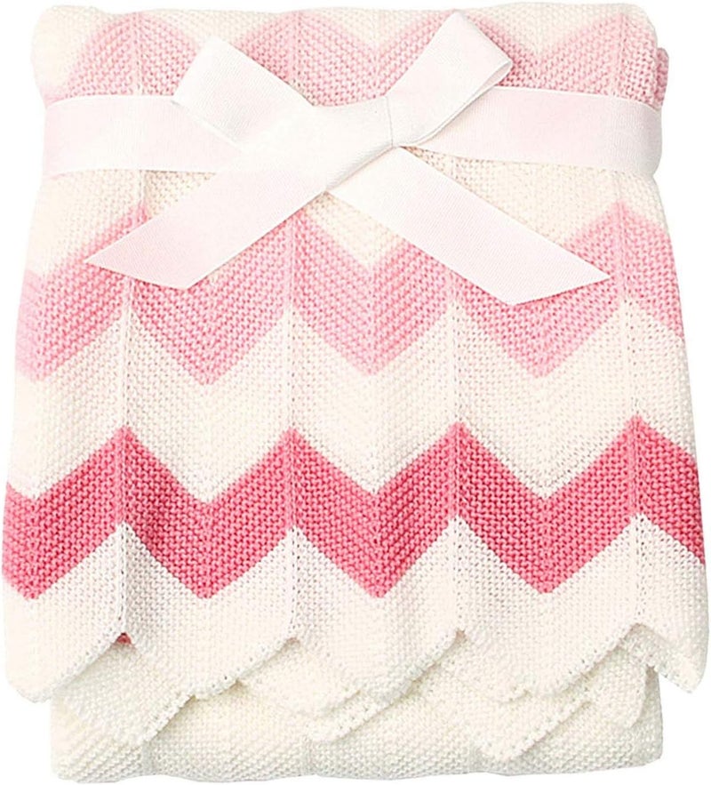 Cozyholy Baby Blankets for Girls Nursery Swaddling Receiving Blankets Cute Chevron Knit Blanket Pink Newborn Baby Girl Crib Blanket, 40x30 inch - Image 1