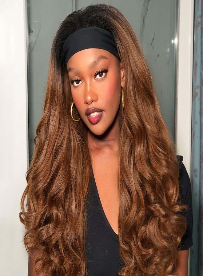 Quantum Love Yaki Curly Headband Wigs for Black Women Kinky Straight Mix Brown Headband Curly Ends Synthetic Wear and Go Glueless half Wig with Headbands Attached - Image 1
