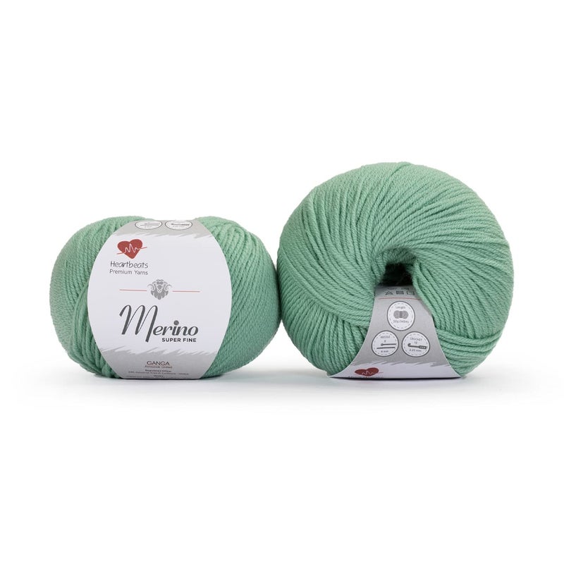 Heartbeats Merino Superfine,is 100% Pure New Wool Mark Certified. Oekotex Class 1 Certified. Pack of 2 Balls-50Gm Each. MSF5 Pistachio - Image 2