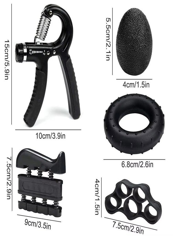 MIJILIX Hand Grip Strengthener, 5PC Set Resistance Bands 5 to 60 kg, Finger Stretcher, Adjustable Hand Gripper, Exercise Ring, Grip Ball for Athlete, Strength Training Equipment Finger & Hand Exercising - Image 2