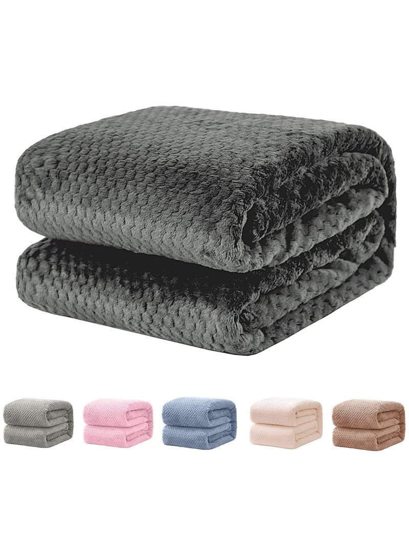 NANAO Waffle Textured Fleece Throw Blanket 200x230cm for Couch, Sofa, and Bed - Super Soft and Cozy Blanket, Ideal for Bedroom Decor, Dark Gray - Image 1