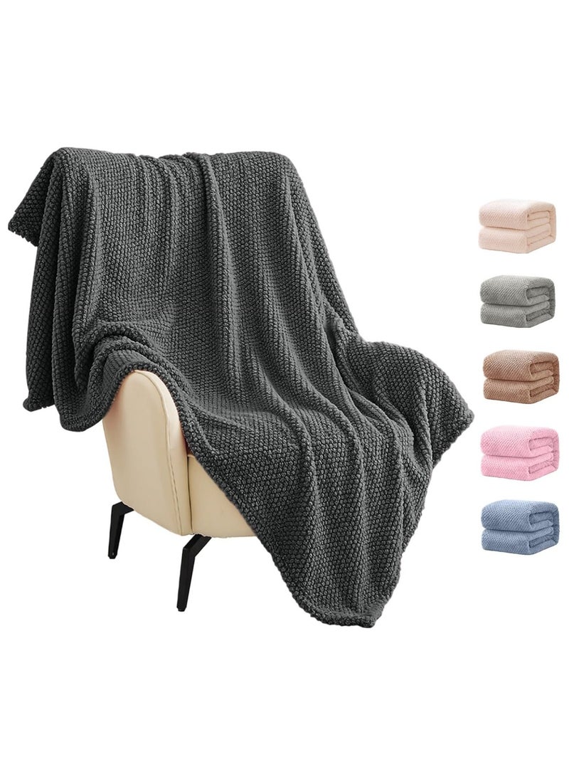 NANAO Waffle Textured Fleece Throw Blanket 200x230cm for Couch, Sofa, and Bed - Super Soft and Cozy Blanket, Ideal for Bedroom Decor, Dark Gray - Image 2