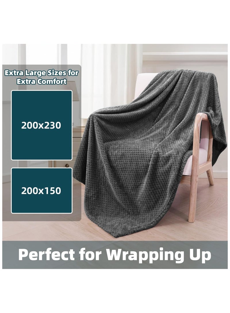 NANAO Waffle Textured Fleece Throw Blanket 200x230cm for Couch, Sofa, and Bed - Super Soft and Cozy Blanket, Ideal for Bedroom Decor, Dark Gray - Image 4