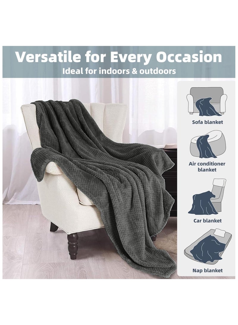 NANAO Waffle Textured Fleece Throw Blanket 200x230cm for Couch, Sofa, and Bed - Super Soft and Cozy Blanket, Ideal for Bedroom Decor, Dark Gray - Image 5