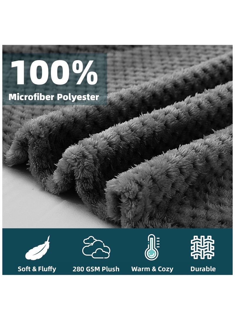 NANAO Waffle Textured Fleece Throw Blanket 200x230cm for Couch, Sofa, and Bed - Super Soft and Cozy Blanket, Ideal for Bedroom Decor, Dark Gray - Image 3
