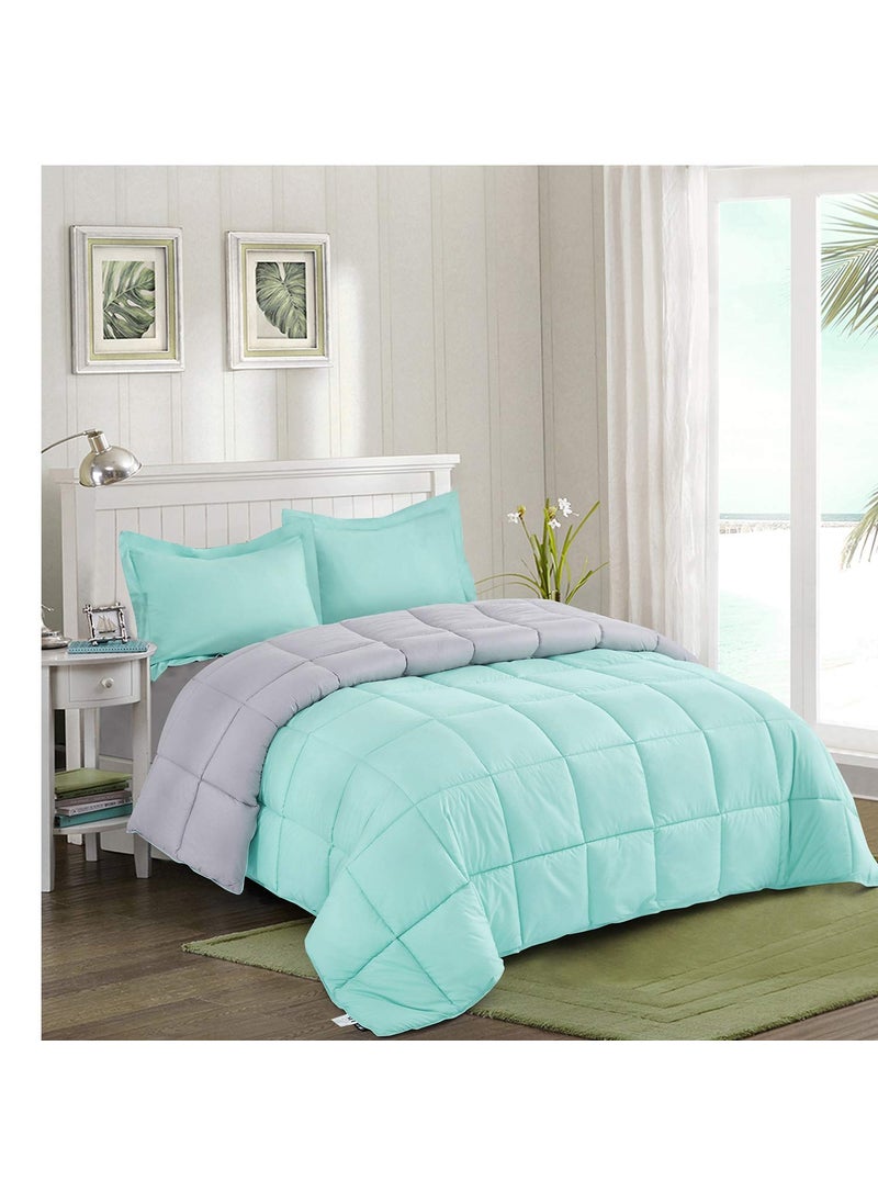 Hi -G HIG Reversible Lightweight Comforter All Season Down Alternative Summer Duvet Insert Blue Quilted Bedding Comforters with Corner Tabs FullQueen Size Aqua BlueLight Grey  - Image 2