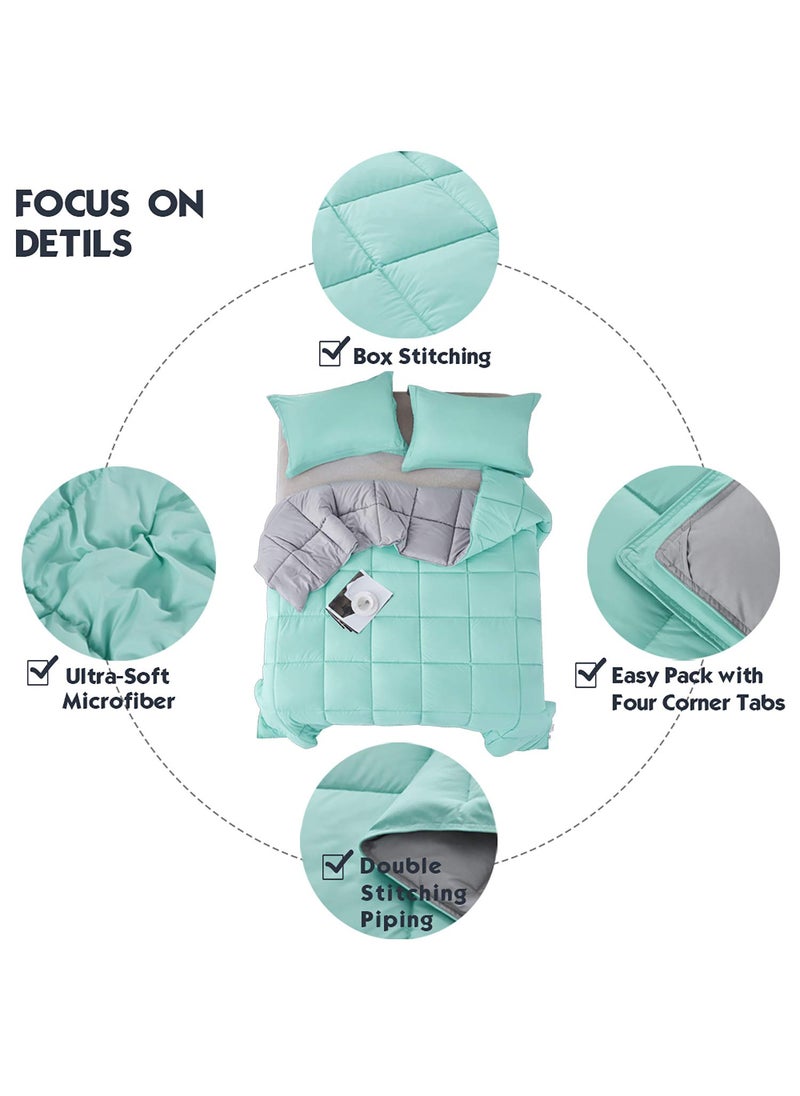 Hi -G HIG Reversible Lightweight Comforter All Season Down Alternative Summer Duvet Insert Blue Quilted Bedding Comforters with Corner Tabs FullQueen Size Aqua BlueLight Grey  - Image 3