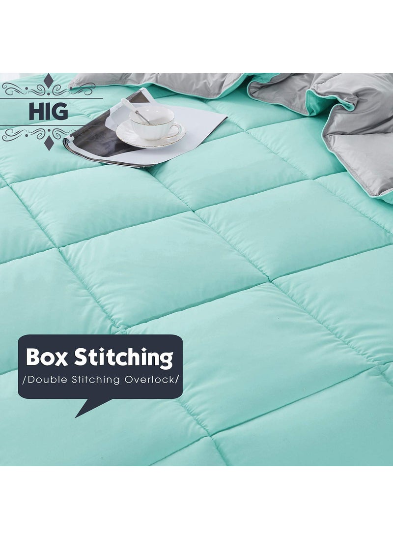 Hi -G HIG Reversible Lightweight Comforter All Season Down Alternative Summer Duvet Insert Blue Quilted Bedding Comforters with Corner Tabs FullQueen Size Aqua BlueLight Grey  - Image 4