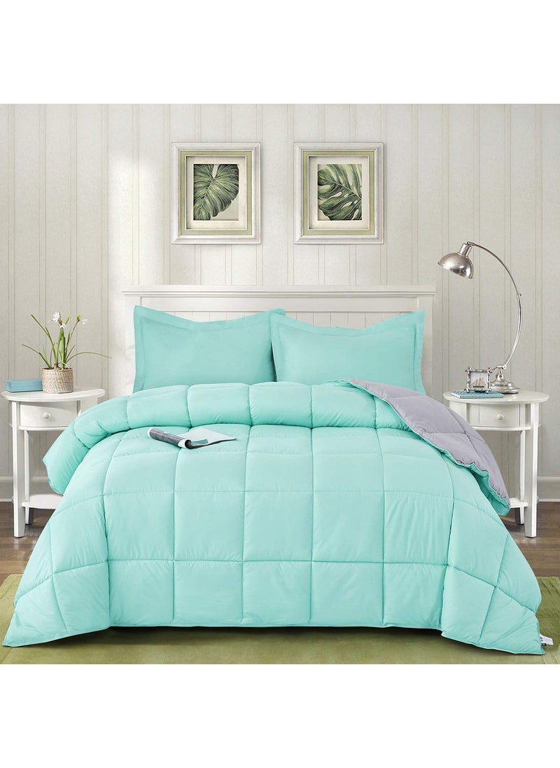 Hi -G HIG Reversible Lightweight Comforter All Season Down Alternative Summer Duvet Insert Blue Quilted Bedding Comforters with Corner Tabs FullQueen Size Aqua BlueLight Grey  - Image 1