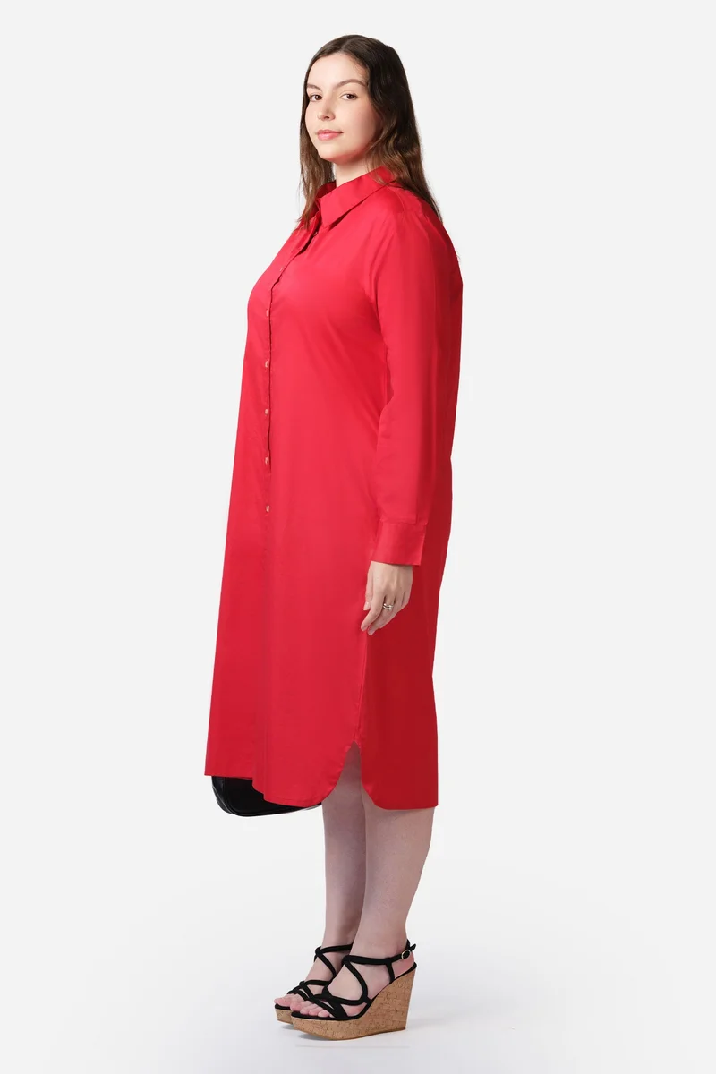 Virgio  Solid Cotton Midi Shirt Plus Size Dress for Women for Women | Best Price UAE