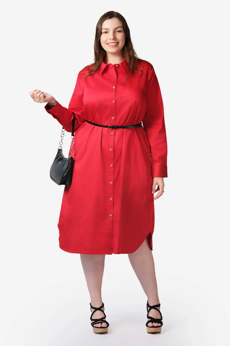 Virgio  Solid Cotton Midi Shirt Plus Size Dress for Women for Women | Best Price UAE